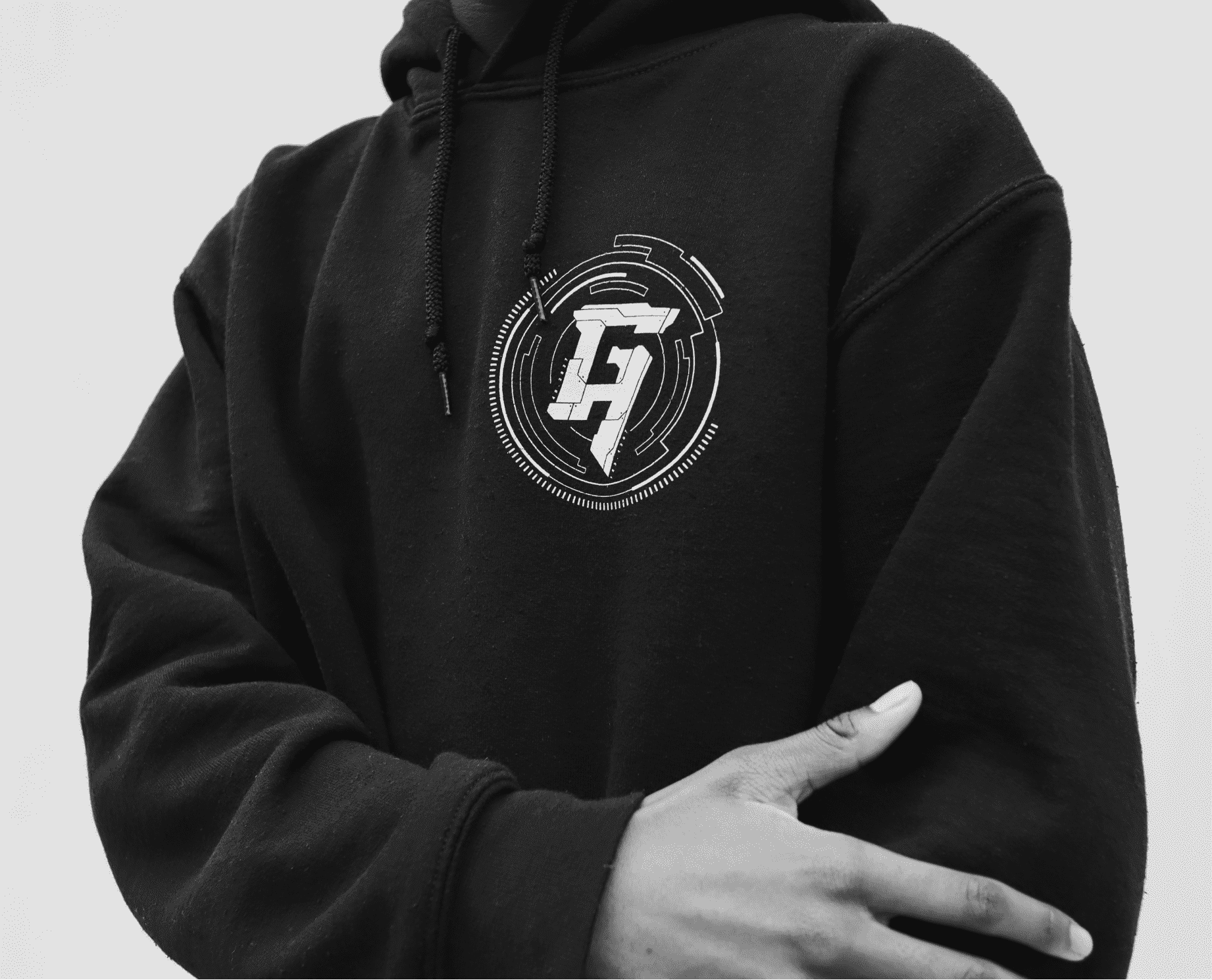 Logo on black hoodie