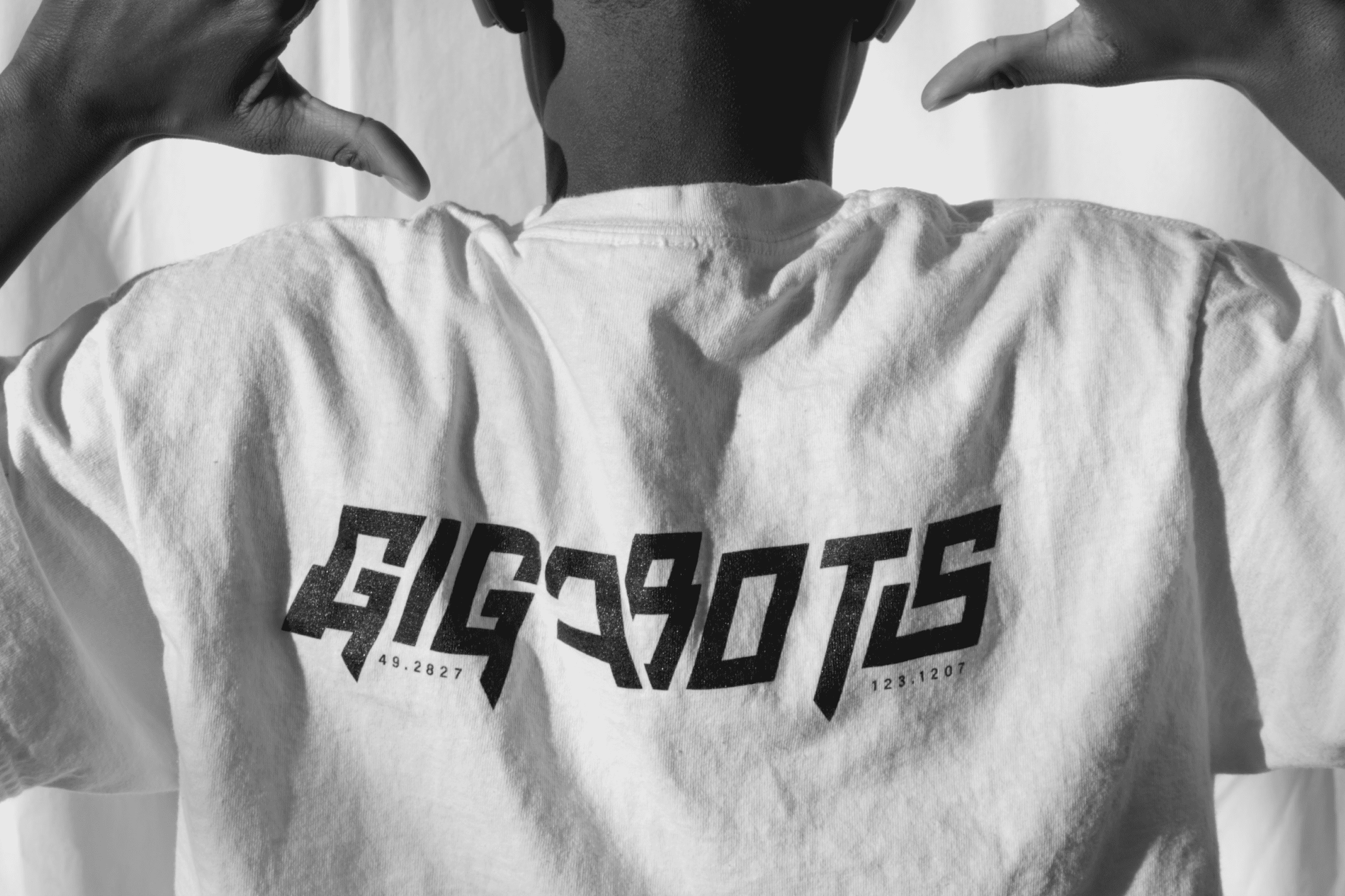 Wordmark on back of tshirt