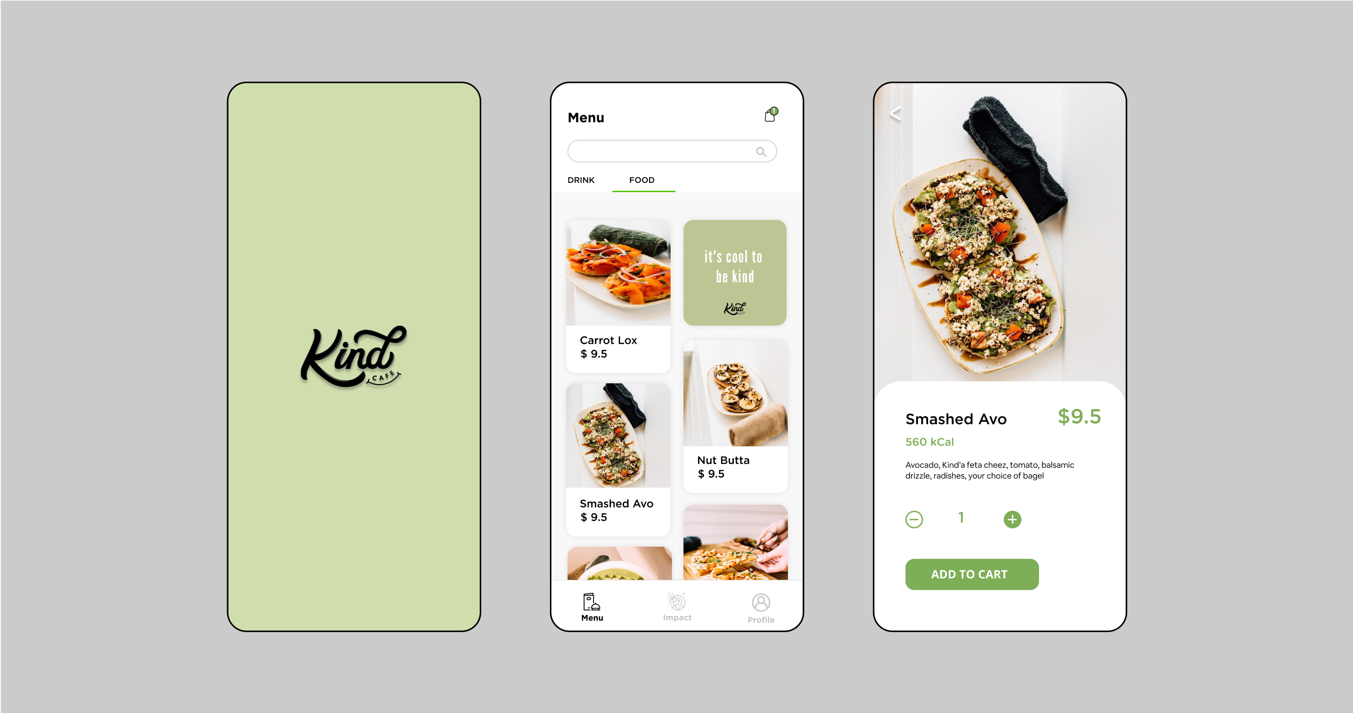 Example screens from the app's interface