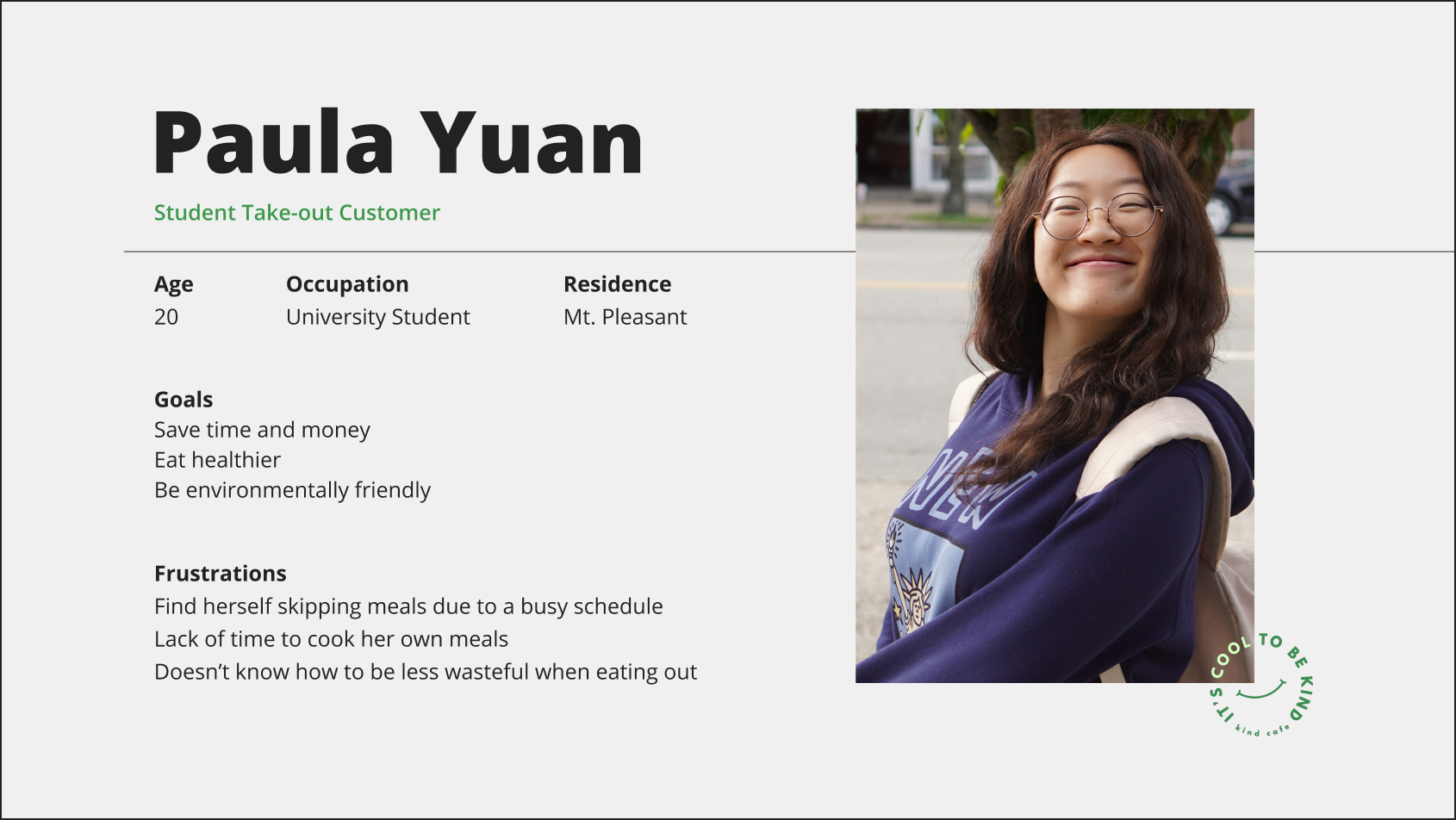 Image and text outlining the target audience persona