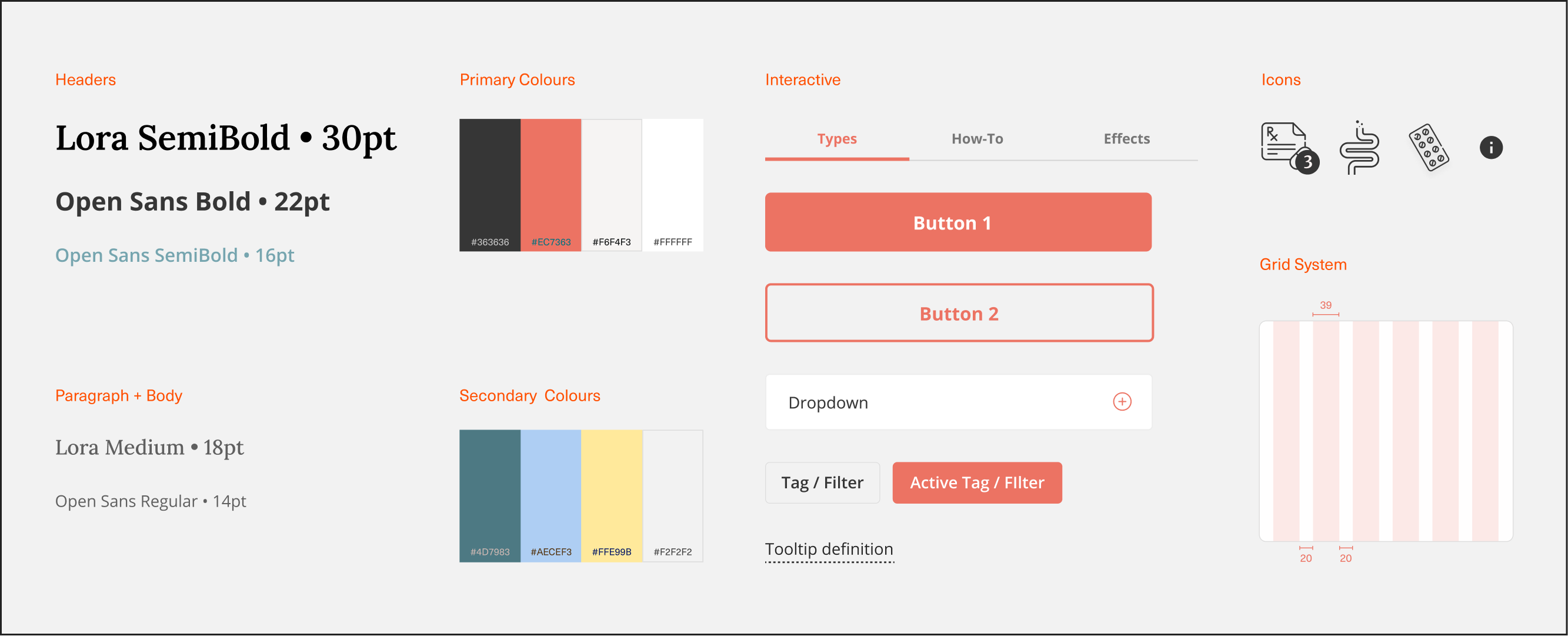 Typography, colours, icons and grid system