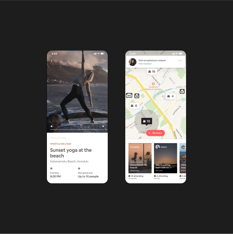 Airbnb Shoutouts cover image: two iphone mockup screens