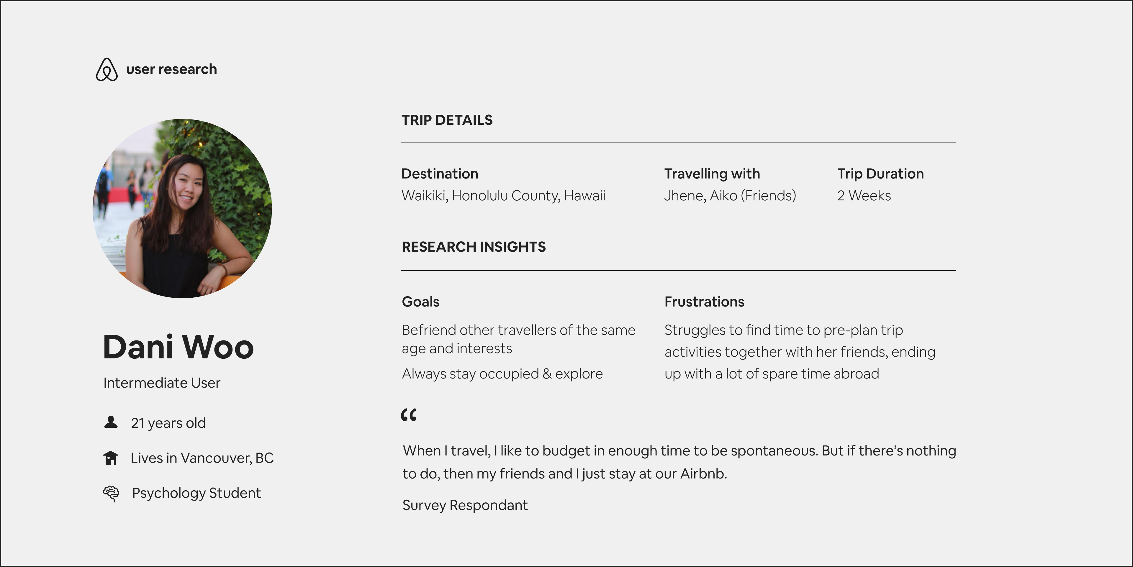 Image and text describing the goals and frustrations of the target audience persona